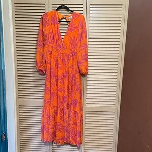 Orange and Purple Leaf Print Dress